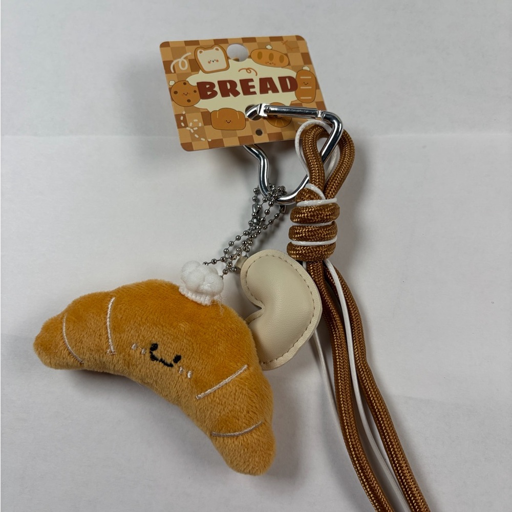 Cute Croissant Bread Keychain Plush - Mustard Yellow